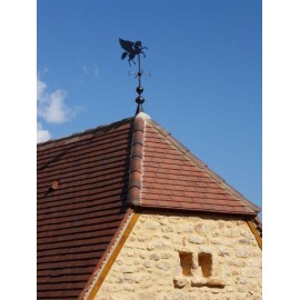 Girouette - Photo Pégase + Base31 posée au faîtage d'un toit en tuile plate